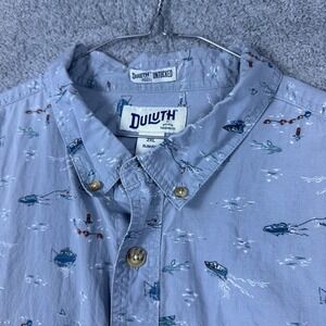 Duluth Trading Shirt Men 2XL Untucked Slim Boat Fishing All Over Print Outdoor